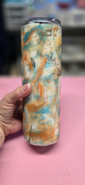 Handmade 20oz Marbled Alcohol Ink Tumbler – Teal, Gold & Cream Epoxy