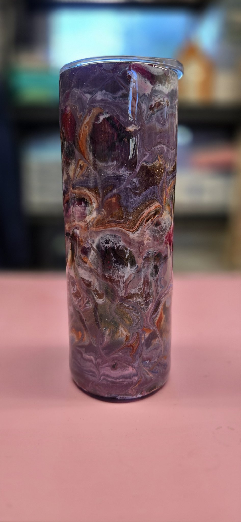 Handmade 20oz Marbled Alcohol Ink Tumbler – Purple, Rose & Gold Epoxy