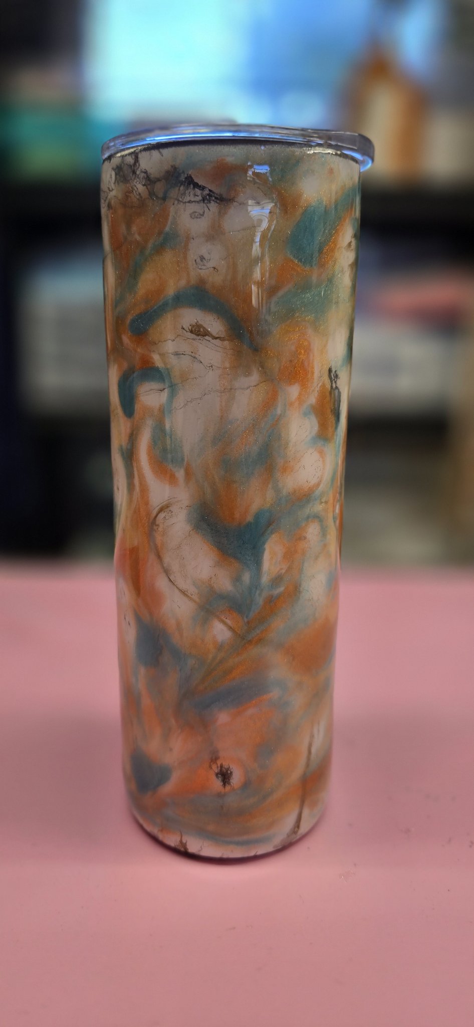 Handmade 20oz Marbled Alcohol Ink Tumbler – Teal, Gold & Cream Epoxy