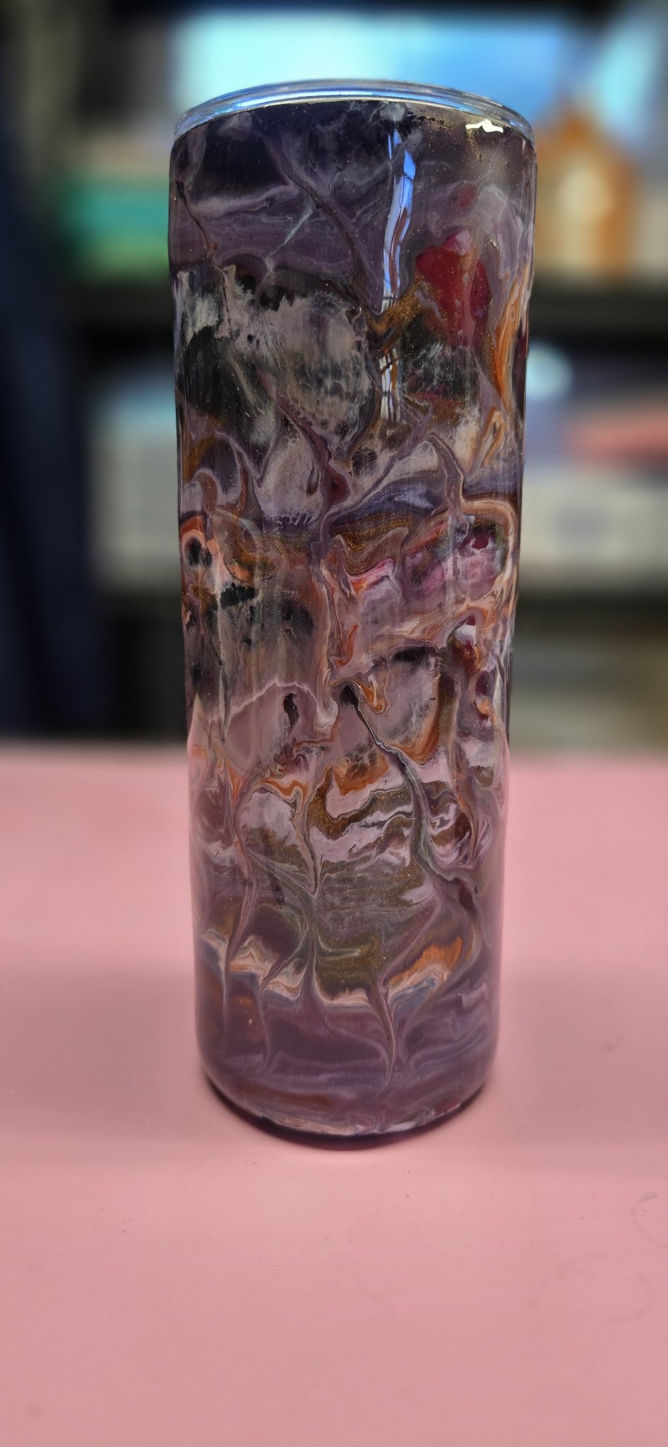Handmade 20oz Marbled Alcohol Ink Tumbler – Purple, Rose & Gold Epoxy