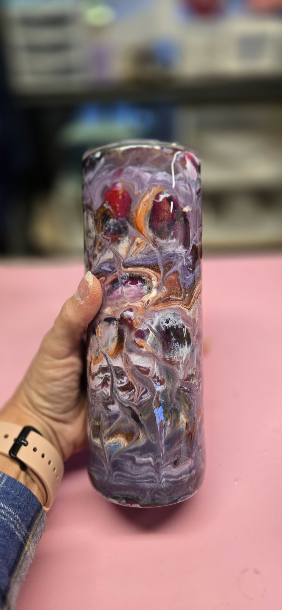 Handmade 20oz Marbled Alcohol Ink Tumbler – Purple, Rose & Gold Epoxy
