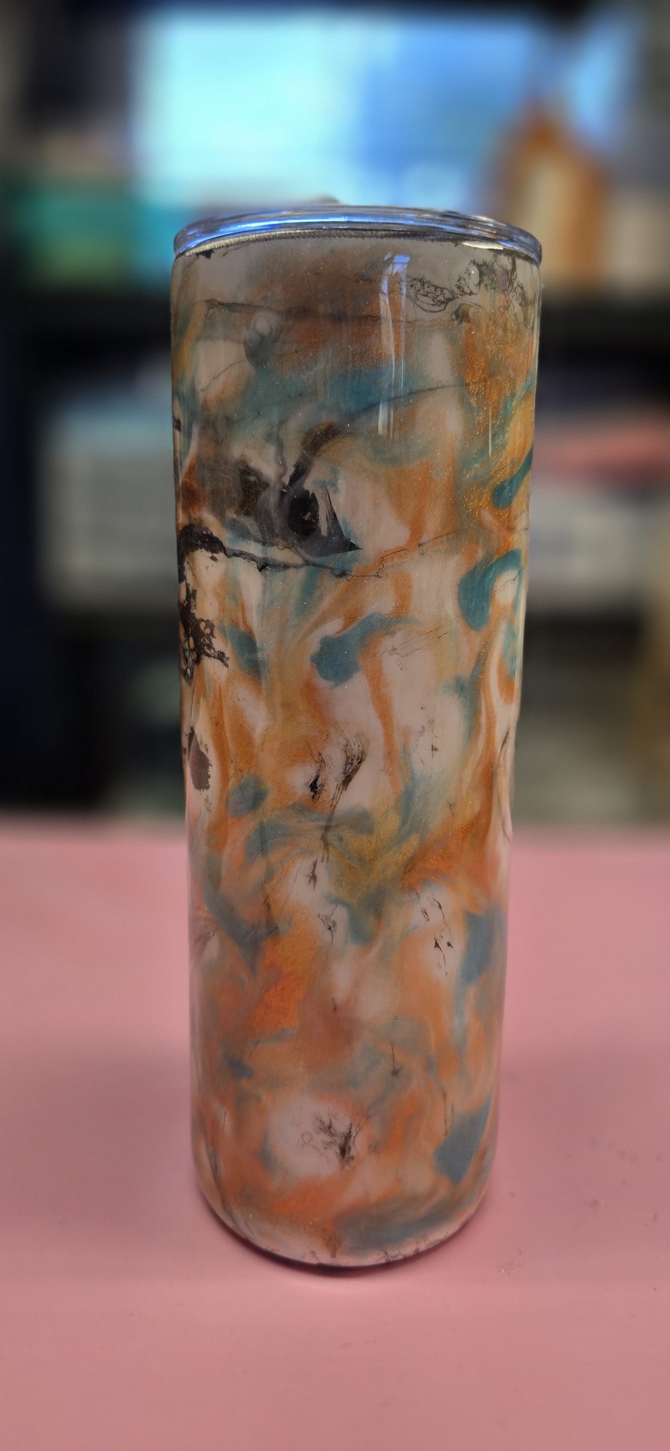 Handmade 20oz Marbled Alcohol Ink Tumbler – Teal, Gold & Cream Epoxy