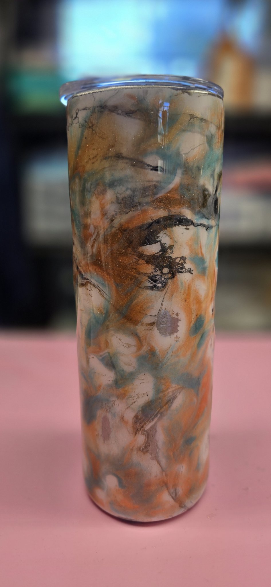 Handmade 20oz Marbled Alcohol Ink Tumbler – Teal, Gold & Cream Epoxy