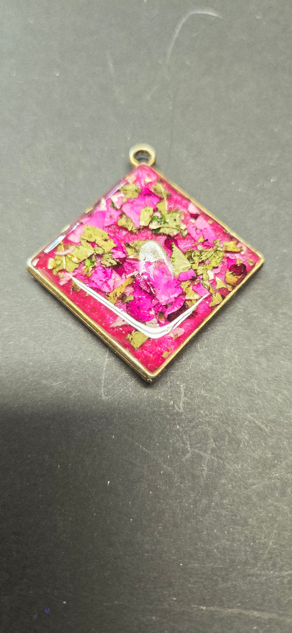 Handmade Rose Petal Resin Pendant - Real Dried Flower Diamond Necklace Botanical Jewelry
