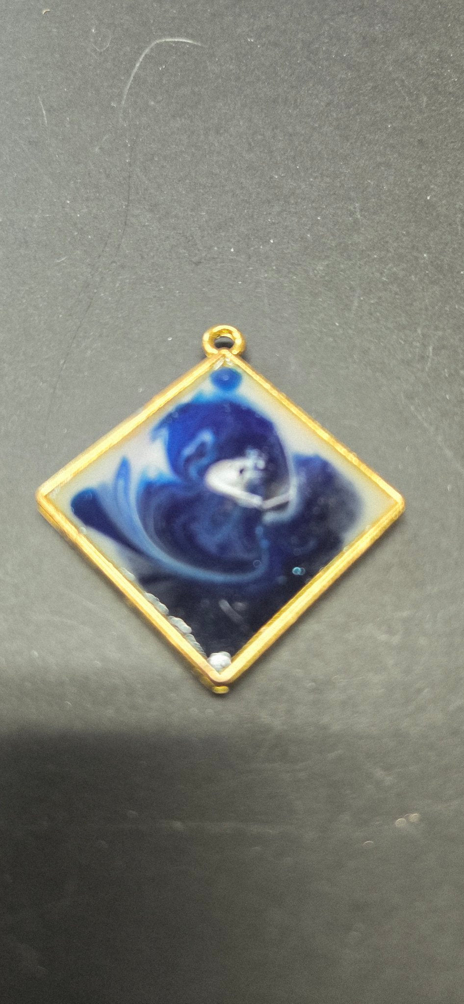 Handmade Ocean Wave Resin Pendant - Blue White Swirl Diamond Necklace Beach Jewelry