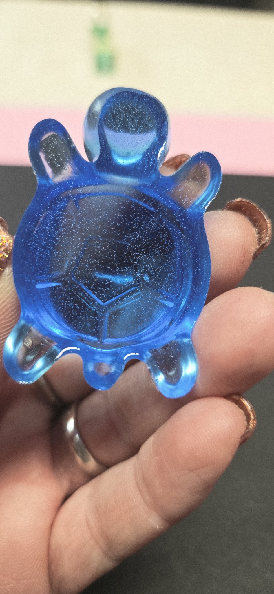 Handmade Blue Glitter Turtle Figurine - Cute Resin Sea Turtle Decor Gift