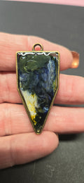 Handmade Blue Green Swirl Triangle Pendant - Abstract Resin Necklace Arrowhead Jewelry