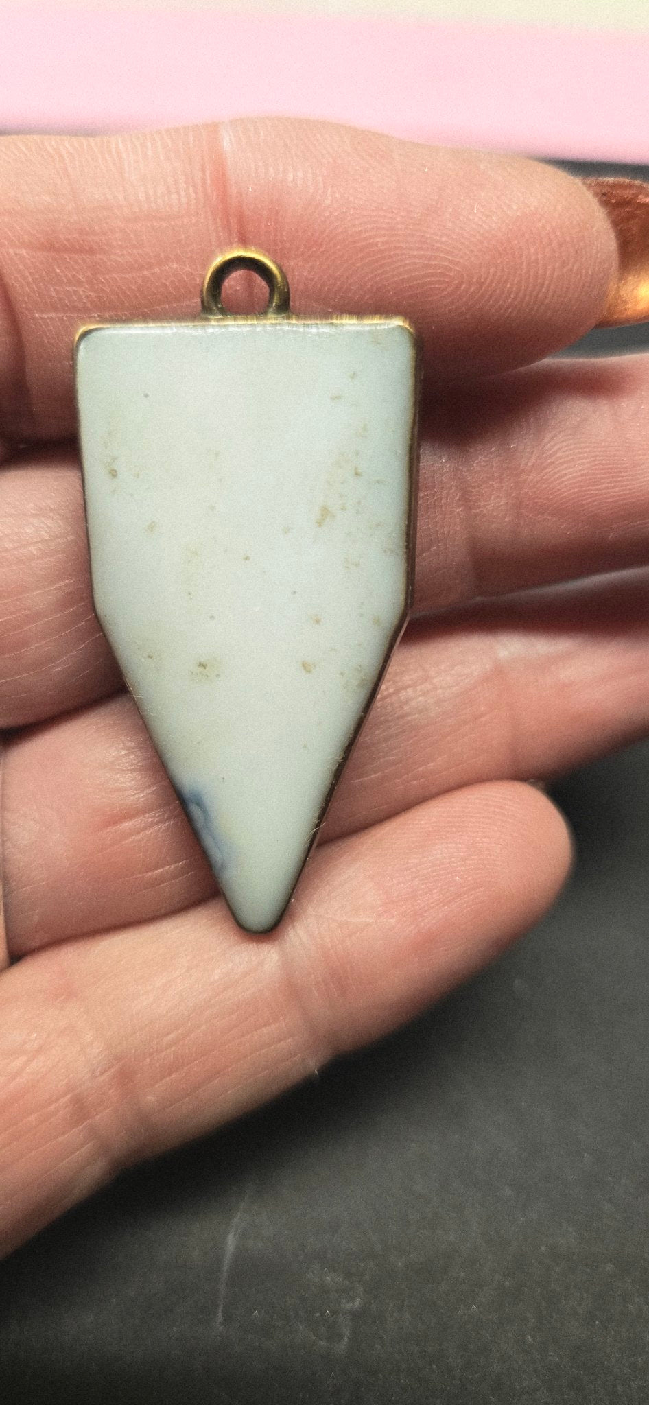 Handmade Blue Green Swirl Triangle Pendant - Abstract Resin Necklace Arrowhead Jewelry