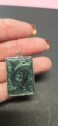 Handmade Emerald Green Swirl Pendant - Rectangle Resin Necklace Galaxy Jewelry