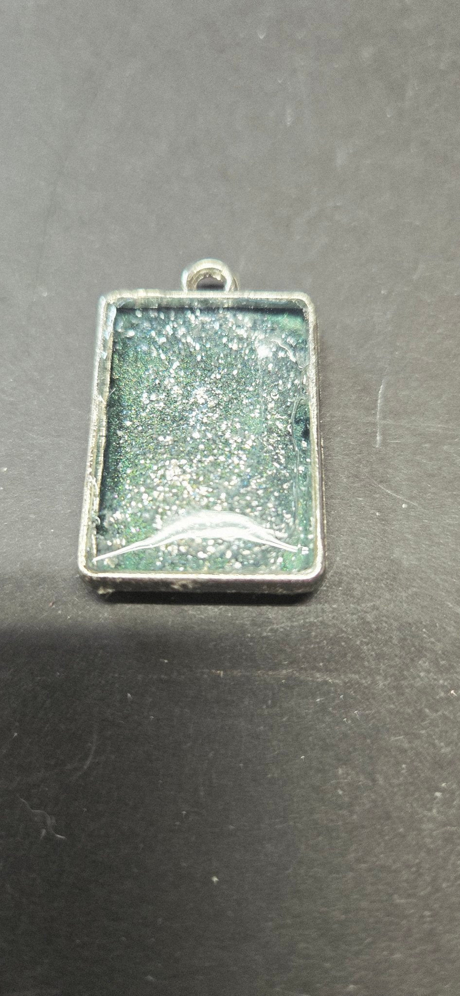Handmade Emerald Green Swirl Pendant - Rectangle Resin Necklace Galaxy Jewelry