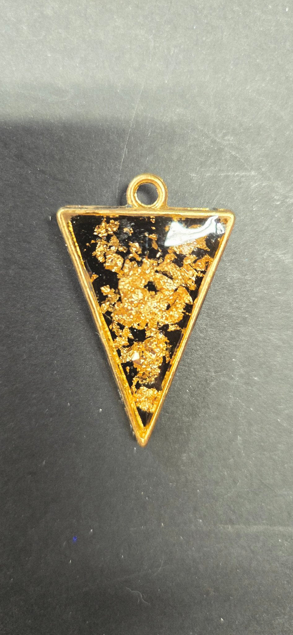 Handmade Black Gold Triangle Pendant - Gold Flake Resin Necklace Gothic Statement Jewelry