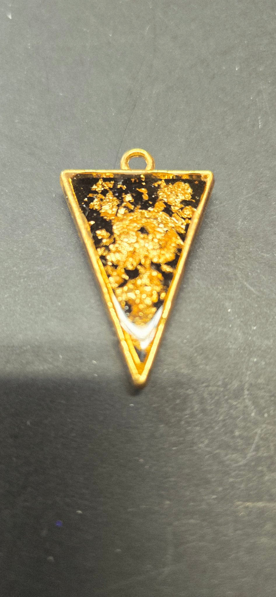 Handmade Black Gold Triangle Pendant - Gold Flake Resin Necklace Gothic Statement Jewelry