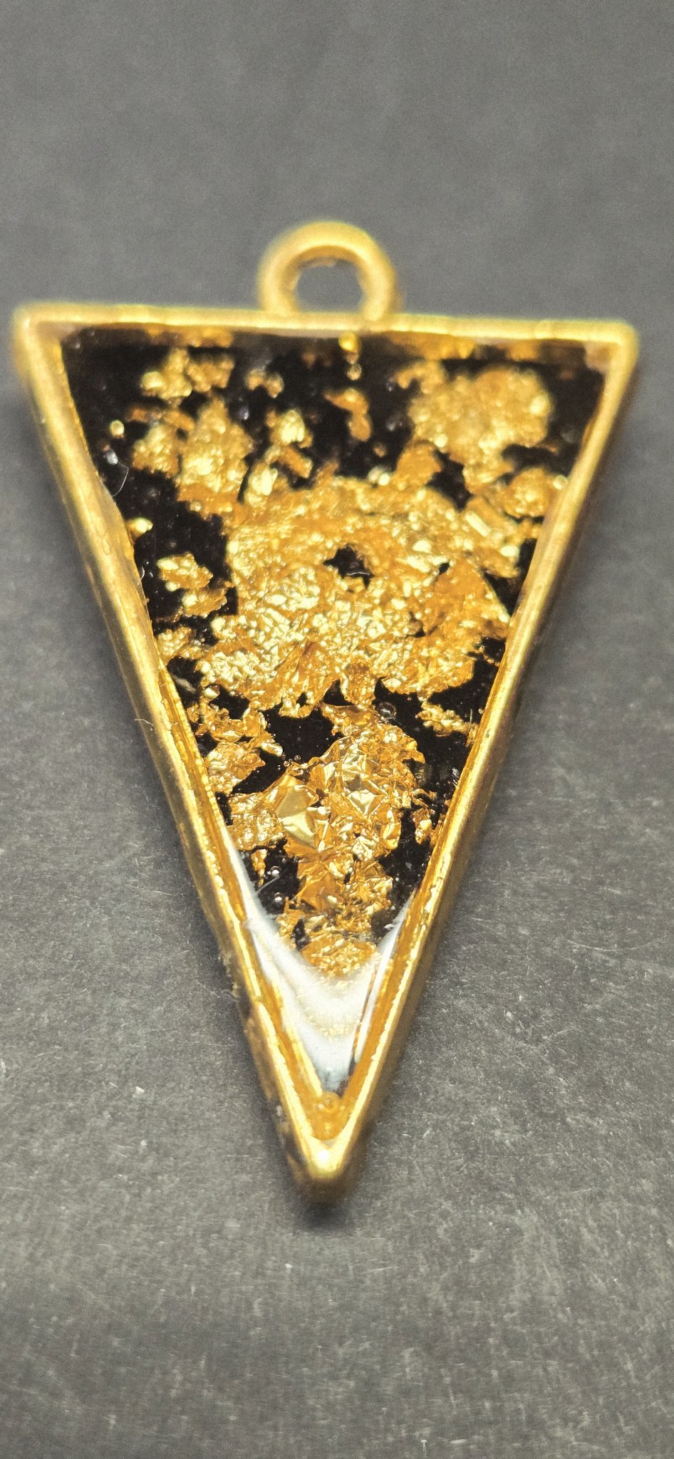 Handmade Black Gold Triangle Pendant - Gold Flake Resin Necklace Gothic Statement Jewelry