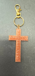 Handmade Copper Glitter Cross Keychain - Resin Christian Gift Faith Key Ring