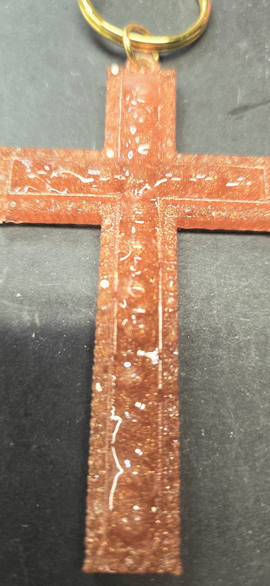 Handmade Copper Glitter Cross Keychain - Resin Christian Gift Faith Key Ring