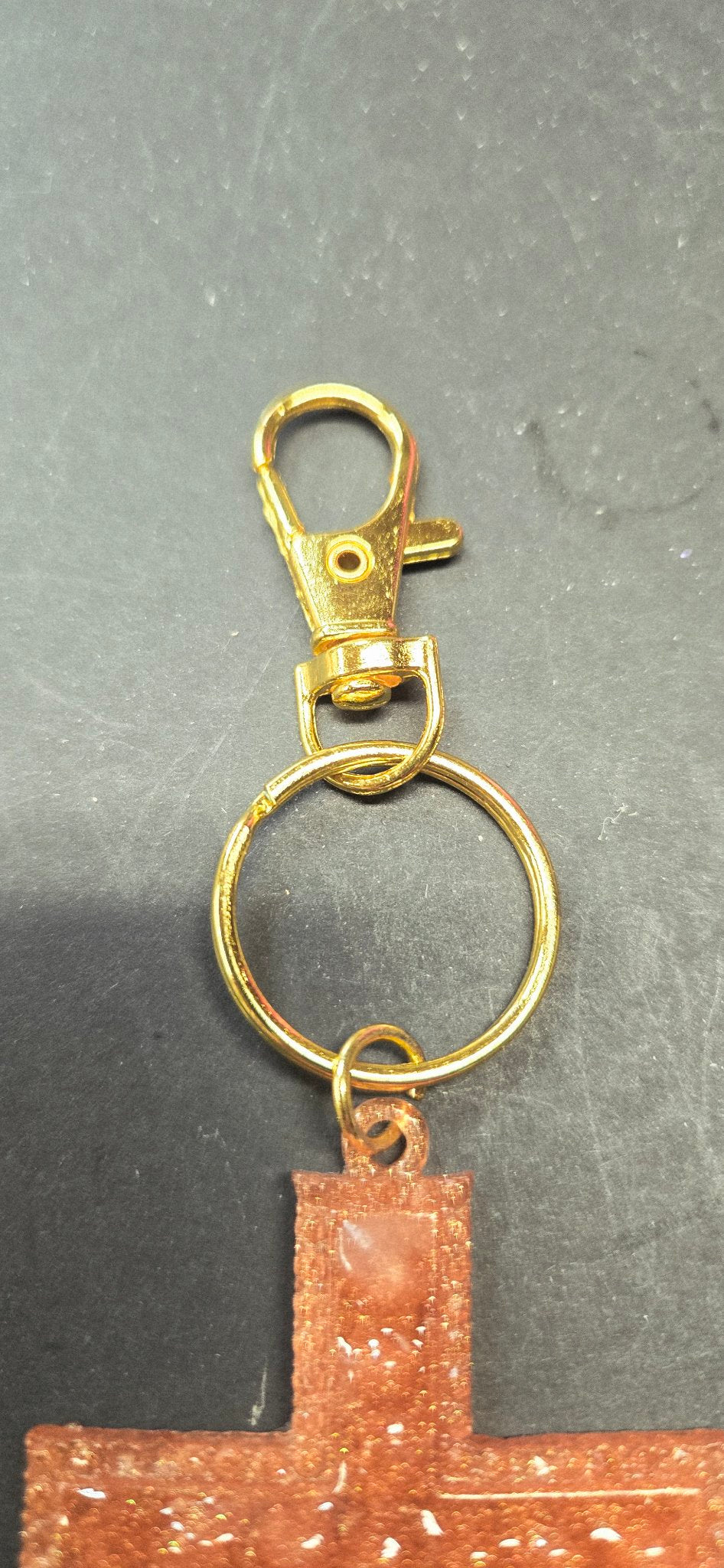 Handmade Copper Glitter Cross Keychain - Resin Christian Gift Faith Key Ring