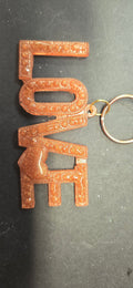 Handmade Copper Glitter LOVE Keychain - Resin Word Key Ring Gift for Her