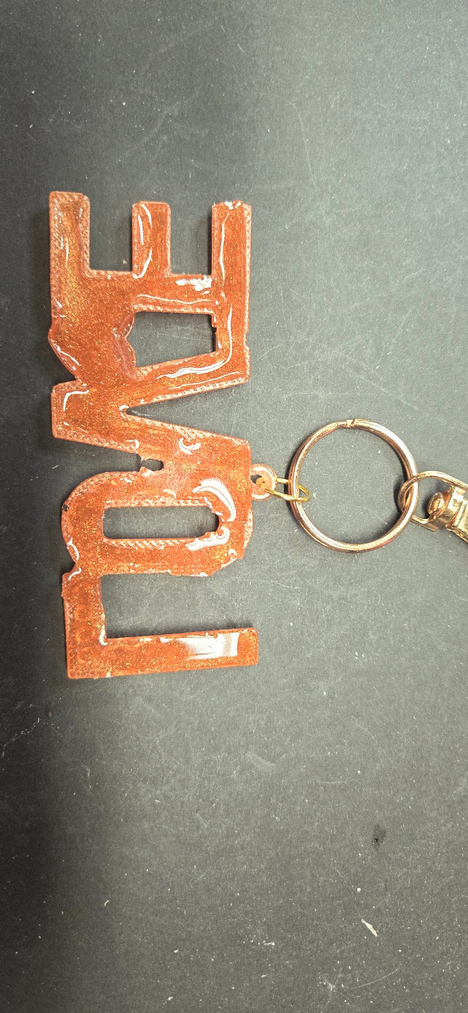 Handmade Copper Glitter LOVE Keychain - Resin Word Key Ring Gift for Her