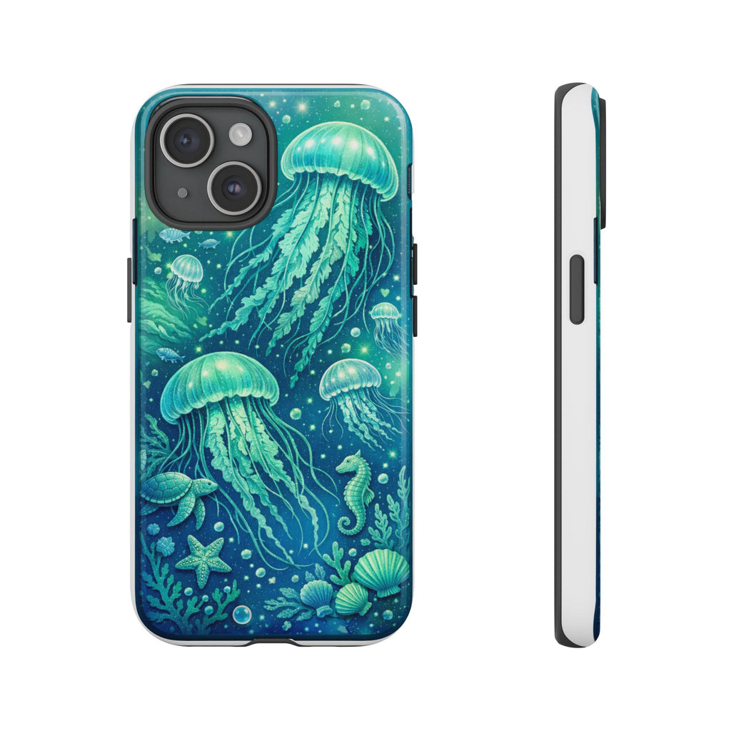 Ocean Jellyfish iPhone Case Design | Sea Green & Ocean Blue Phone Case | Underwater Sea Creatures Art | Coastal Aesthetic Phone Cover