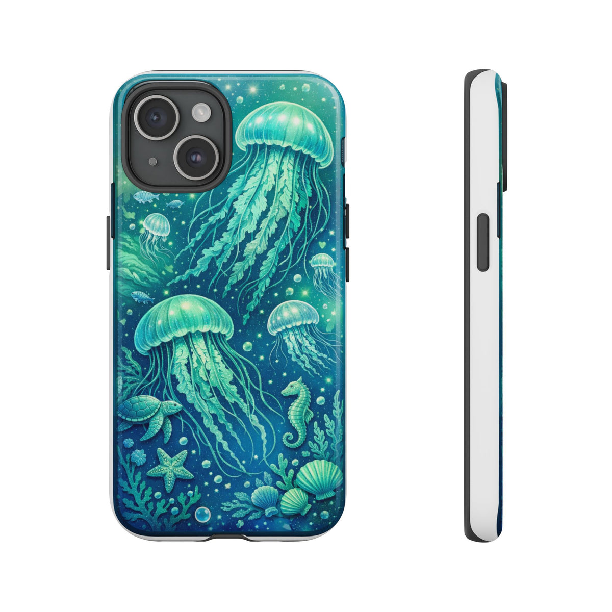 Ocean Jellyfish iPhone Case Design | Sea Green & Ocean Blue Phone Case | Underwater Sea Creatures Art | Coastal Aesthetic Phone Cover