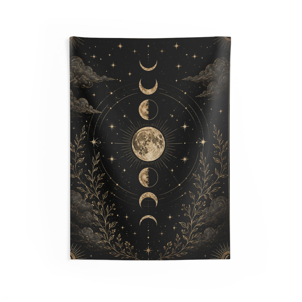 Celestial Moon Phases Indoor Wall Tapestry | Lunar Night Sky