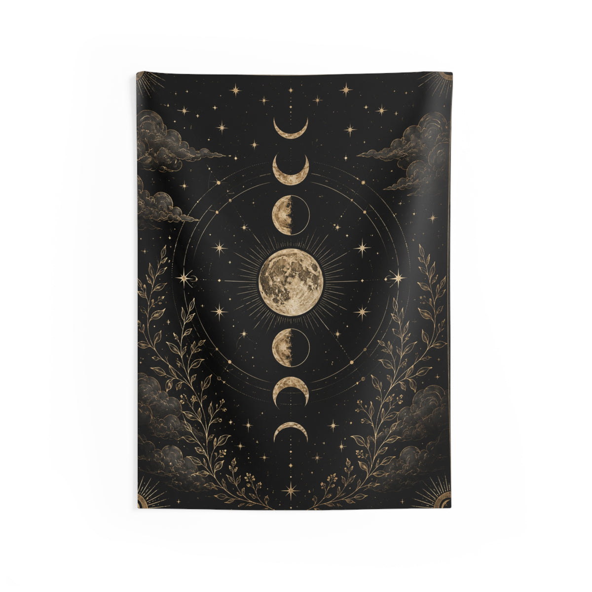 Celestial Moon Phases Indoor Wall Tapestry | Lunar Night Sky