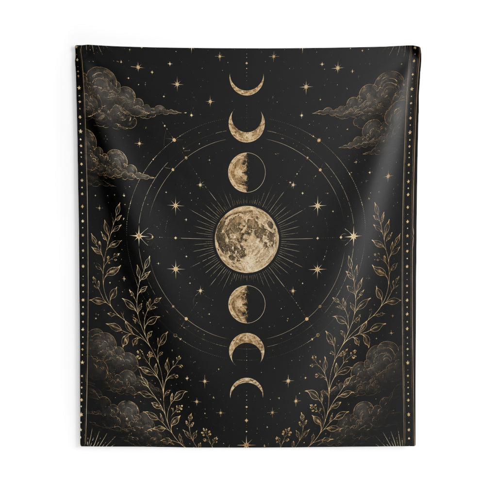 Celestial Moon Phases Indoor Wall Tapestry | Lunar Night Sky
