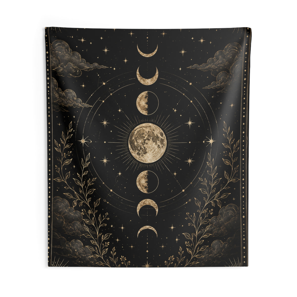 Celestial Moon Phases Indoor Wall Tapestry | Lunar Night Sky
