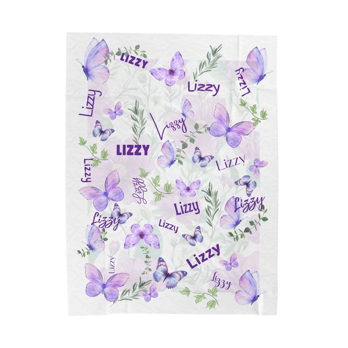 Velveteen Plush Blanket - Baby Blanket with Purple Butterflies and Lush Greenery, Soft Blanket for Nursery, Kids Bedroom Decor, Newborn