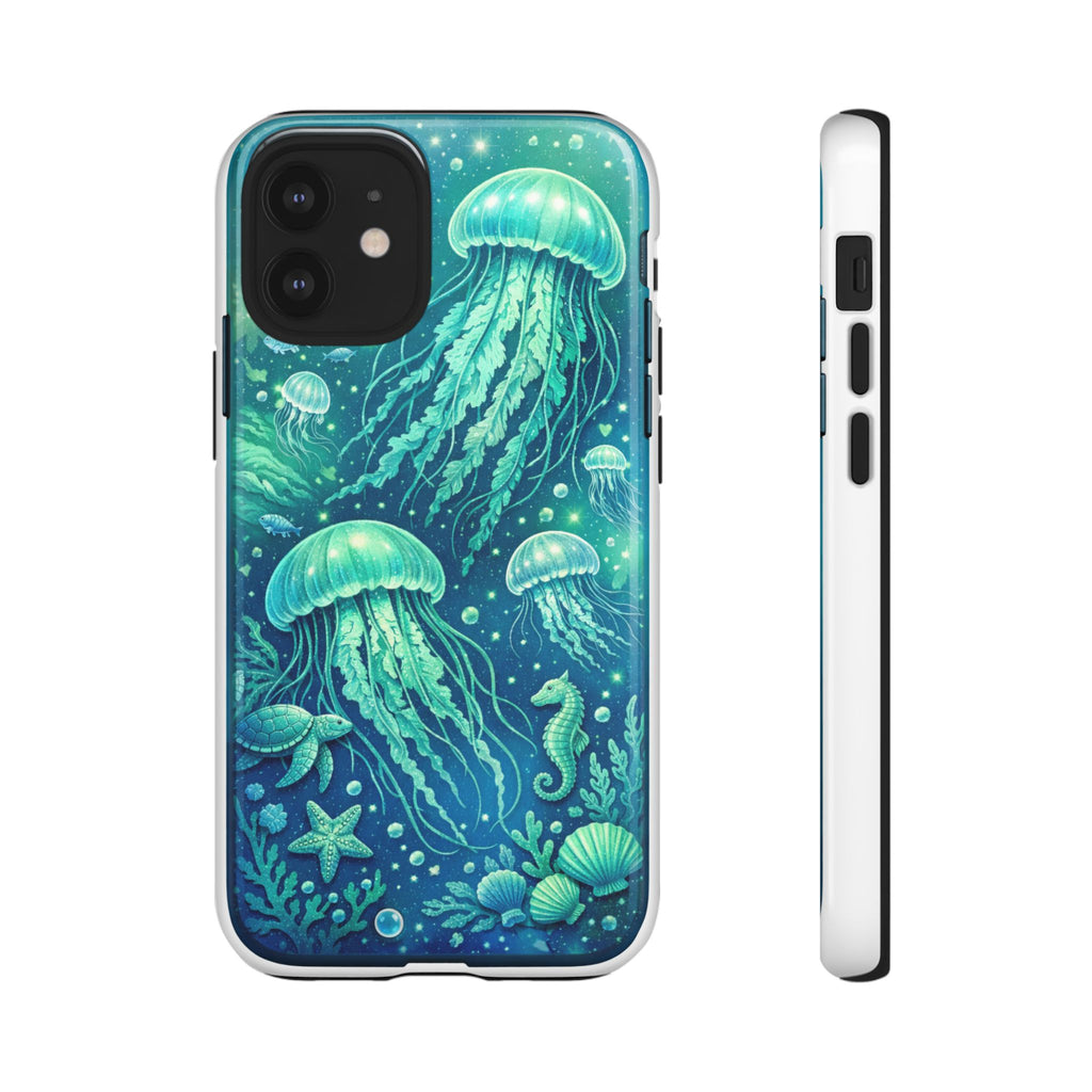 Ocean Jellyfish iPhone Case Design | Sea Green & Ocean Blue Phone Case | Underwater Sea Creatures Art | Coastal Aesthetic Phone Cover
