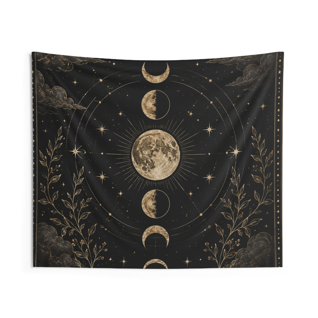 Celestial Moon Phases Indoor Wall Tapestry | Lunar Night Sky