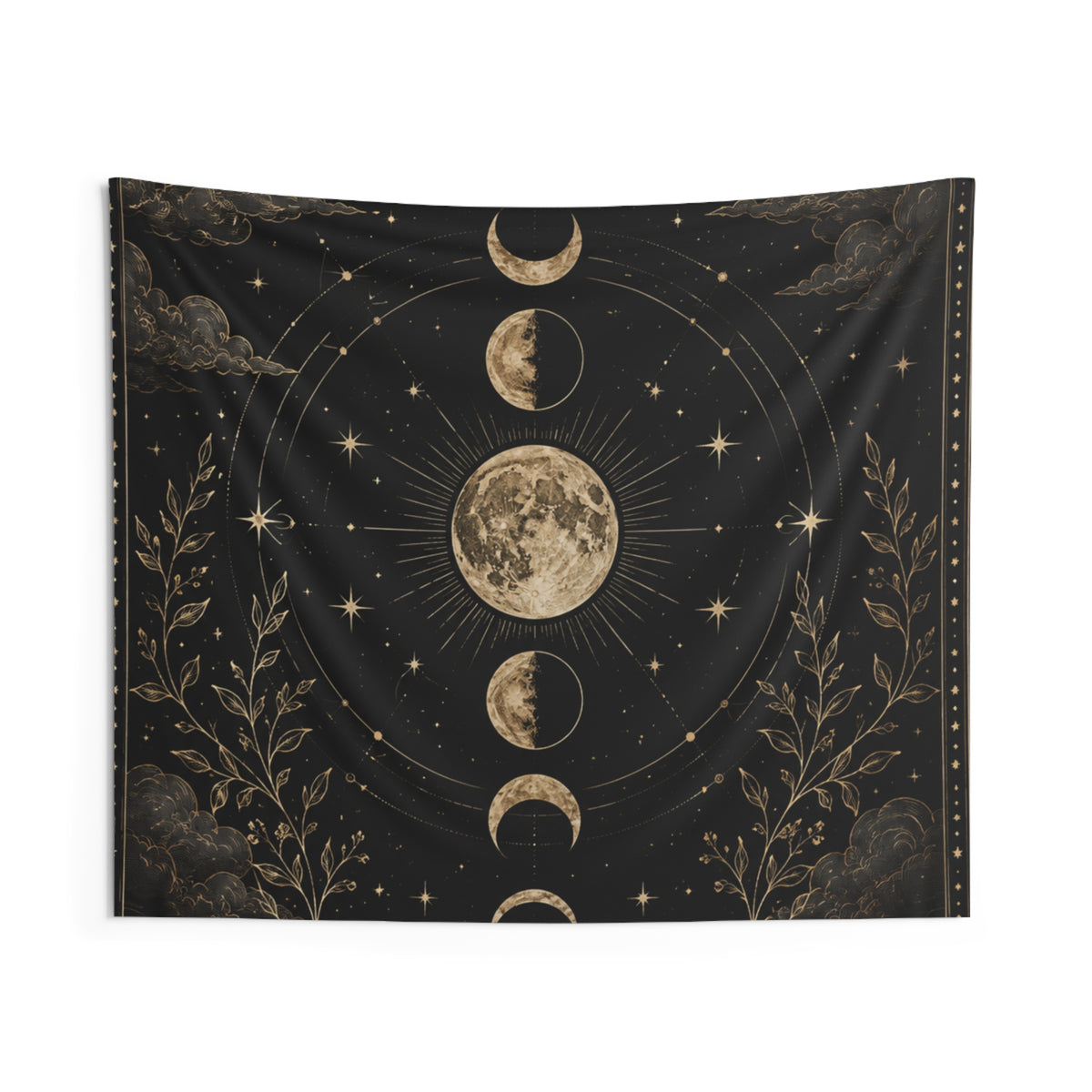 Celestial Moon Phases Indoor Wall Tapestry | Lunar Night Sky