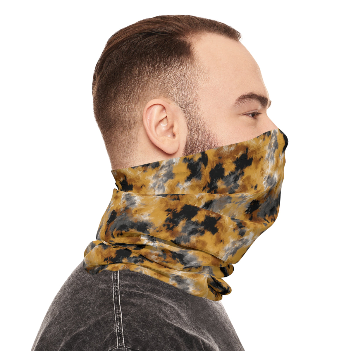 Golden Black Tie-Dye Abstract Cloud Pattern Neck Gaiter