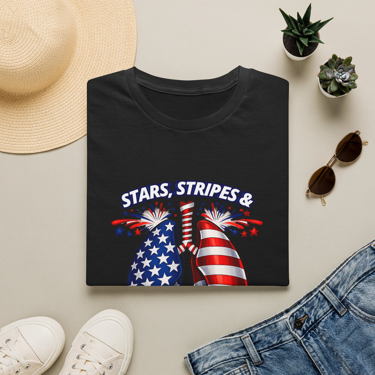 Stars and Stripes Healthy Lungs Respiratory Therapist T-Shirt