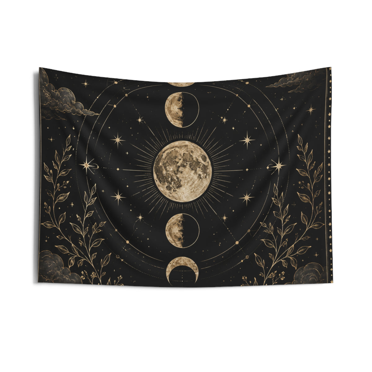 Celestial Moon Phases Indoor Wall Tapestry | Lunar Night Sky