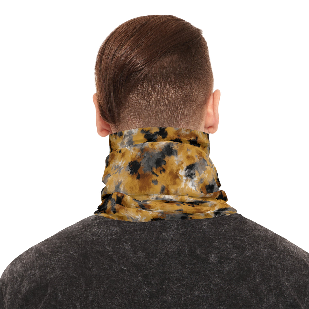 Golden Black Tie-Dye Abstract Cloud Pattern Neck Gaiter
