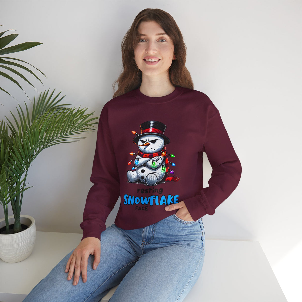 Resting Snowflake Face Snowman with Lights Sweatshirt