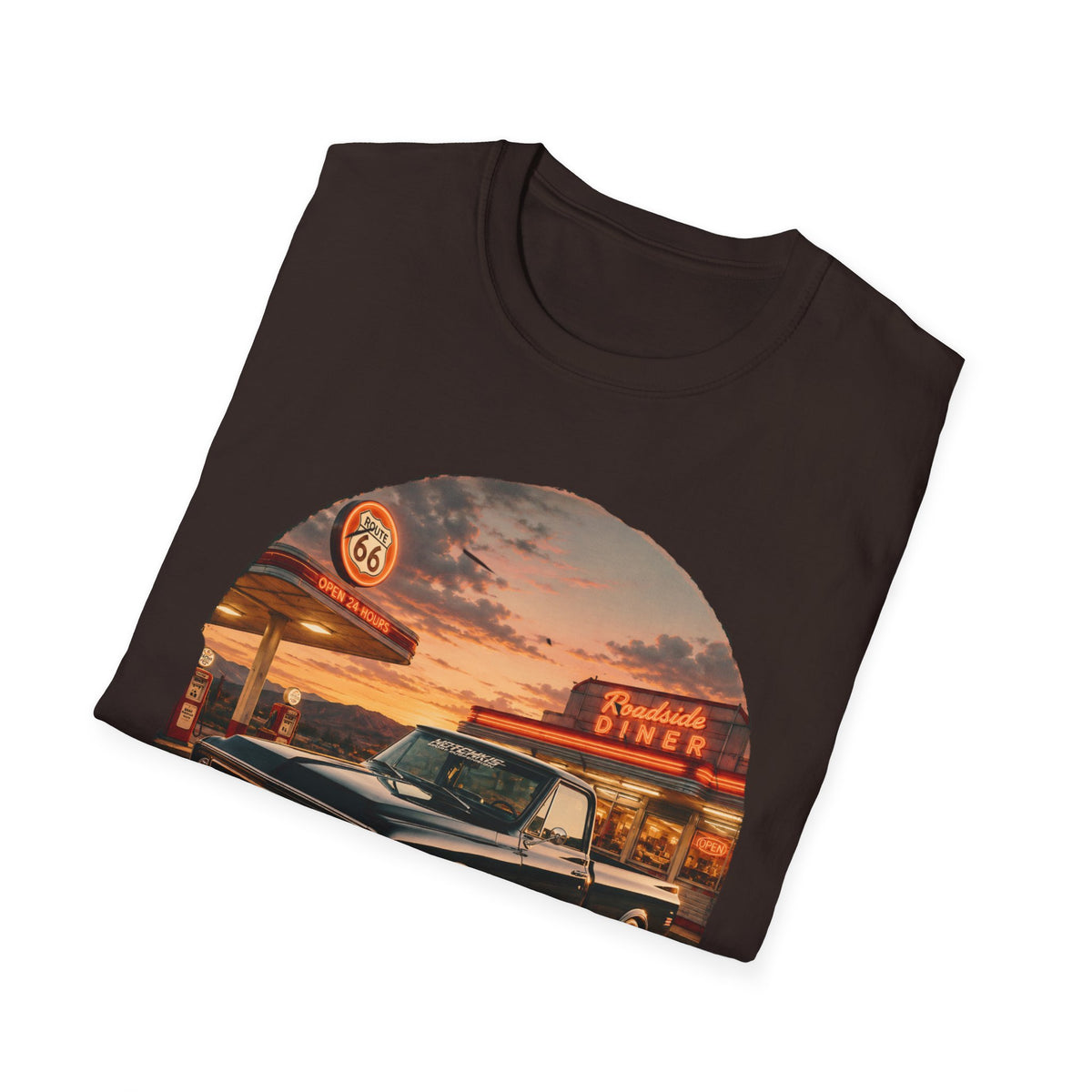 Vintage Chevy Pickup Sunset Circle T-Shirt | Retro Truck Diner Design