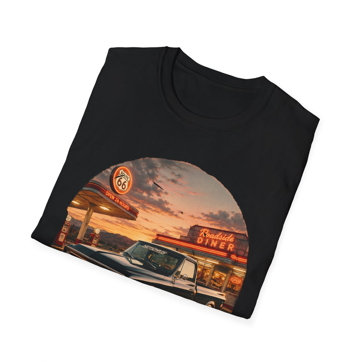 Vintage Chevy Pickup Sunset Circle T-Shirt | Retro Truck Diner Design