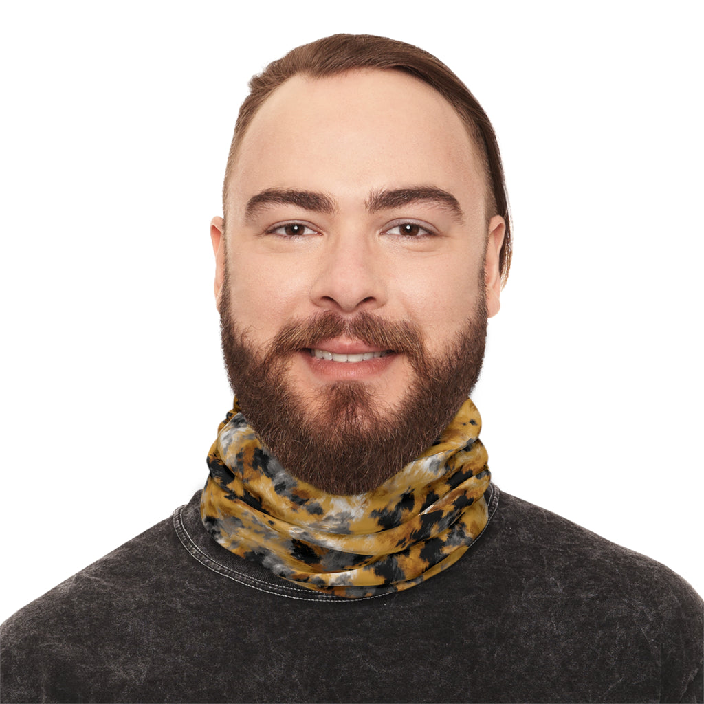 Golden Black Tie-Dye Abstract Cloud Pattern Neck Gaiter