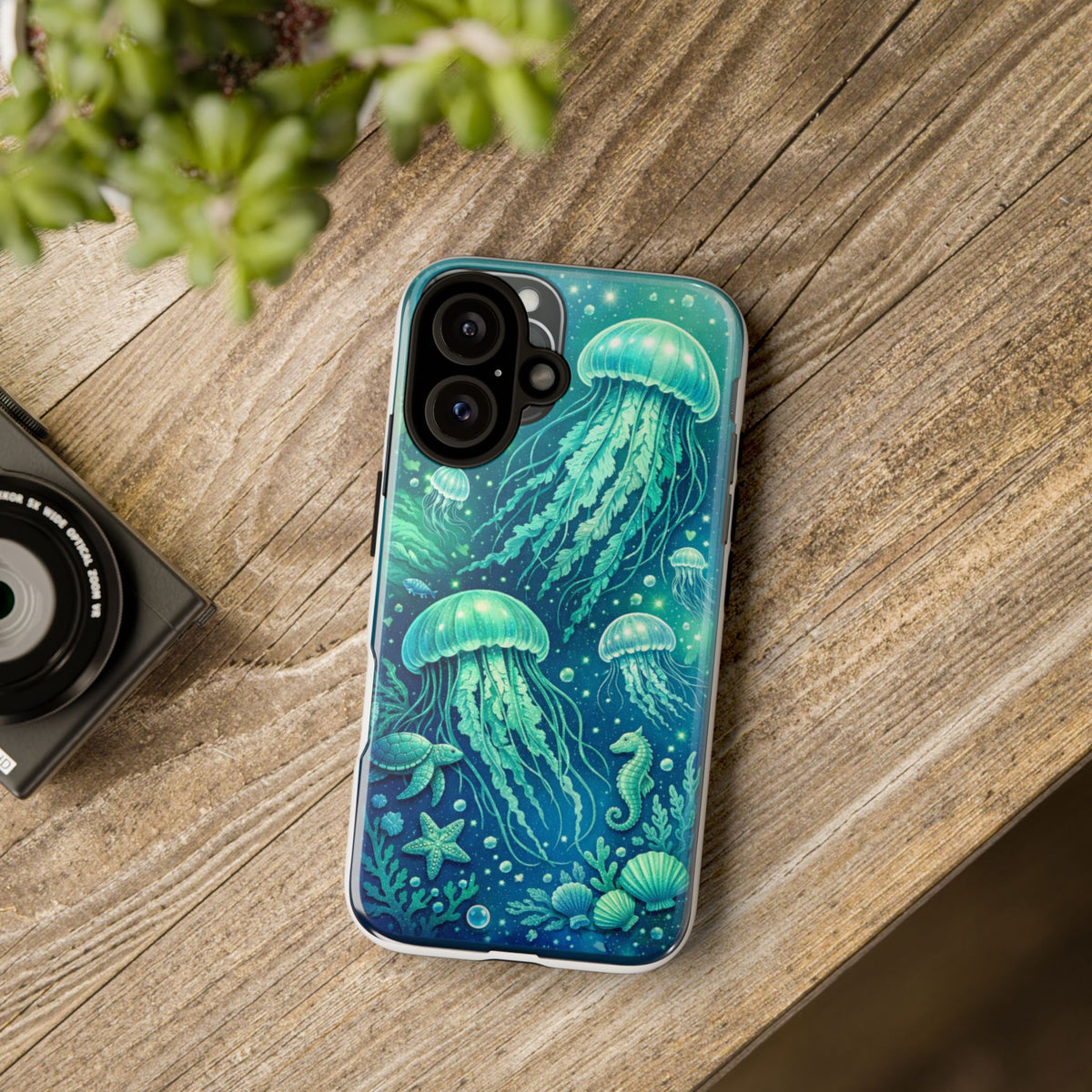Ocean Jellyfish iPhone Case Design | Sea Green & Ocean Blue Phone Case | Underwater Sea Creatures Art | Coastal Aesthetic Phone Cover