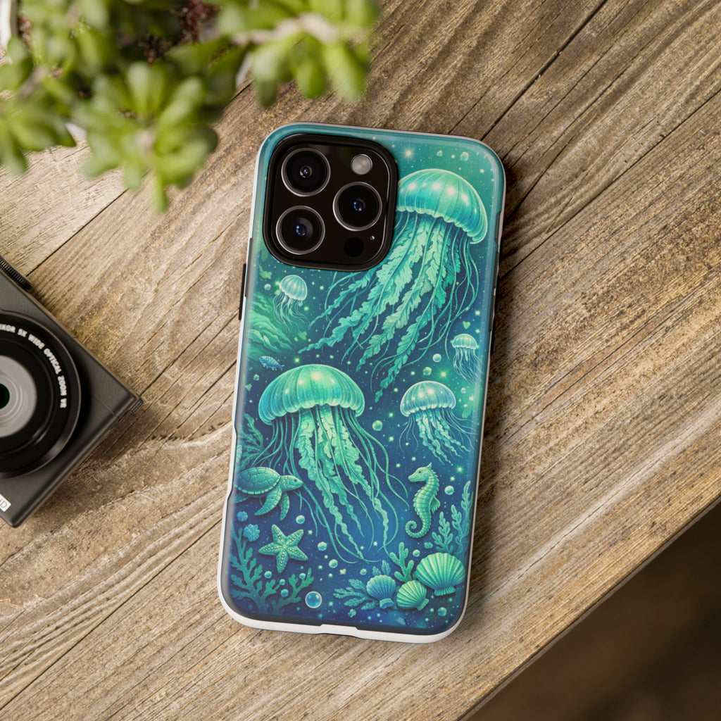 Ocean Jellyfish iPhone Case Design | Sea Green & Ocean Blue Phone Case | Underwater Sea Creatures Art | Coastal Aesthetic Phone Cover