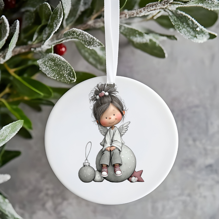 Bear and Penguin Winter Scene Ceramic Ornament | Christmas Holiday Decoration