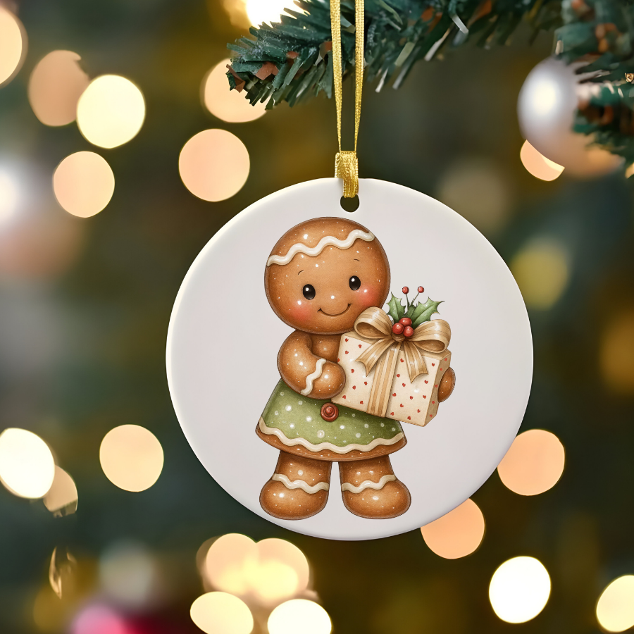 Bear and Penguin Winter Scene Ceramic Ornament | Christmas Holiday Decoration