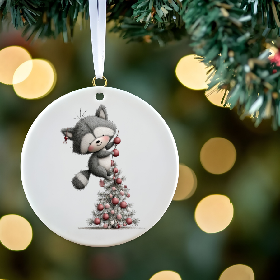 Bear and Penguin Winter Scene Ceramic Ornament | Christmas Holiday Decoration