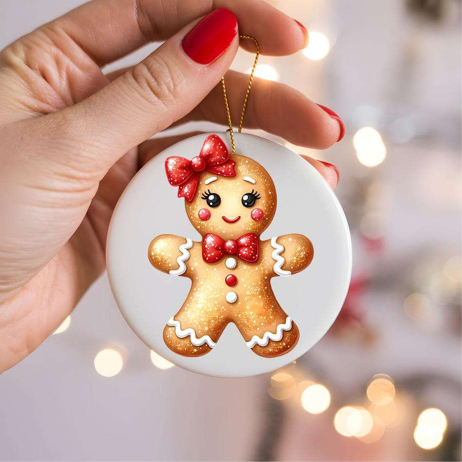 Bear and Penguin Winter Scene Ceramic Ornament | Christmas Holiday Decoration