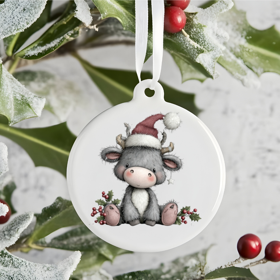Bear and Penguin Winter Scene Ceramic Ornament | Christmas Holiday Decoration