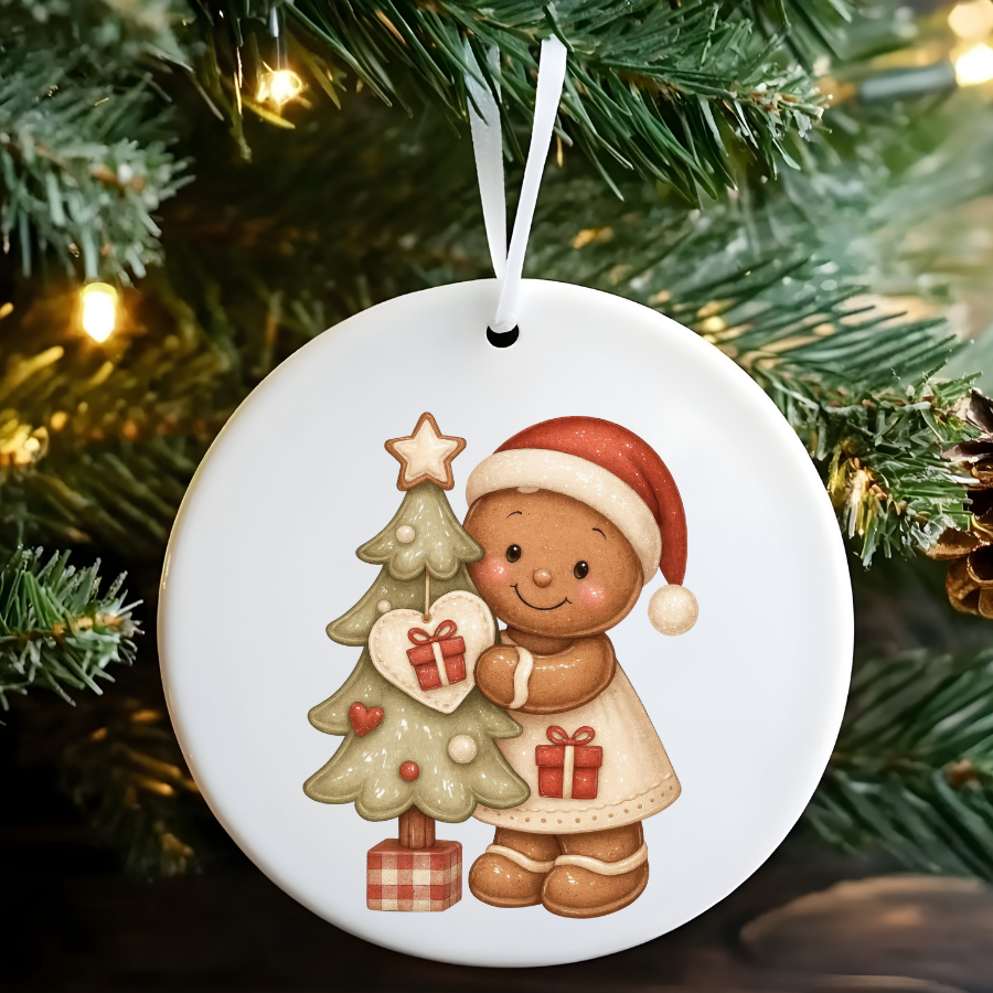 Bear and Penguin Winter Scene Ceramic Ornament | Christmas Holiday Decoration