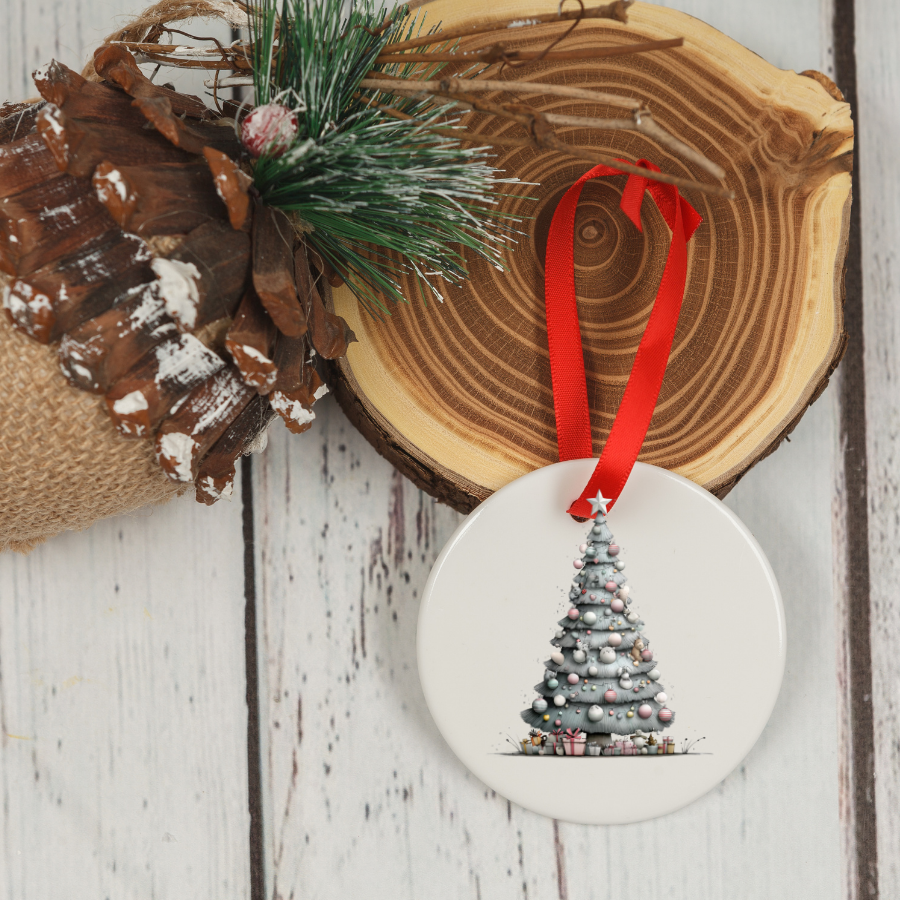 Bear and Penguin Winter Scene Ceramic Ornament | Christmas Holiday Decoration