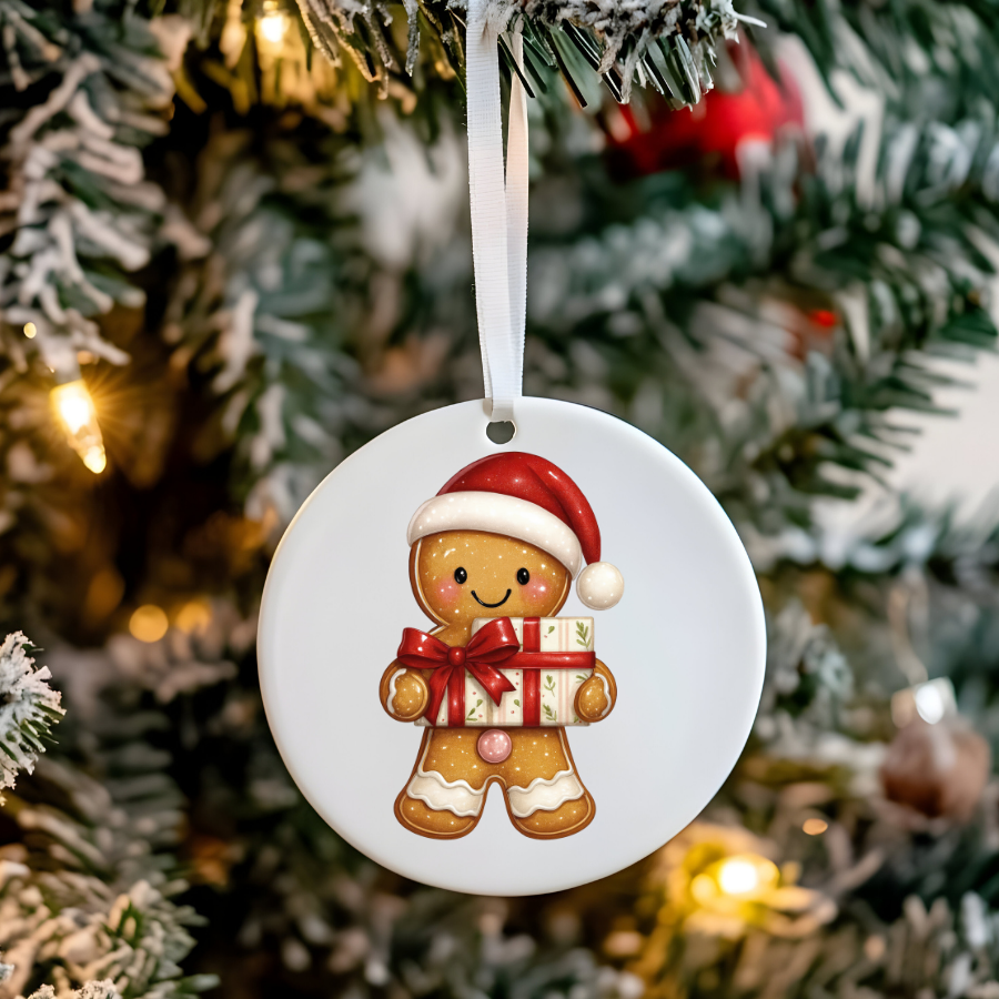 Bear and Penguin Winter Scene Ceramic Ornament | Christmas Holiday Decoration